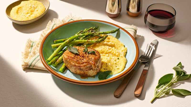 BROWN BUTTER SAGE PORK CHOP WITH PARMESAN POLENTA