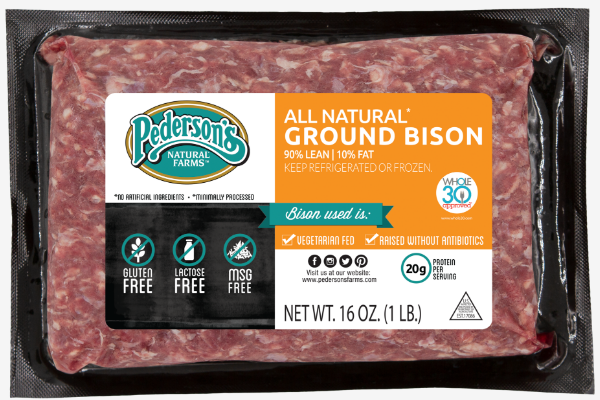 Pedersons Natural Farms Ground Bison product label.