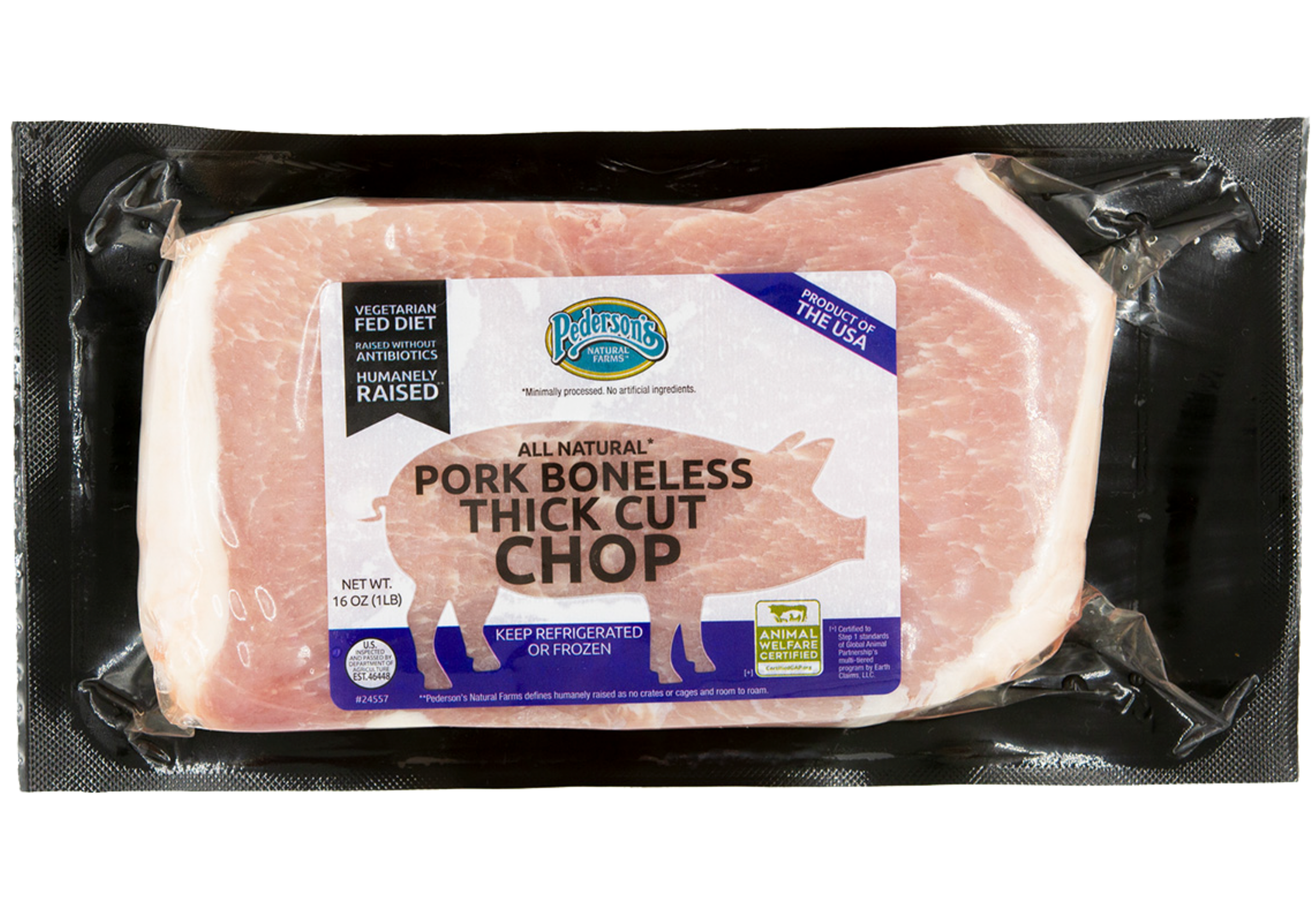 1 package of Pederson's Farms All Natural, Duroc-sired Boneless Thick Cut Pork Chops