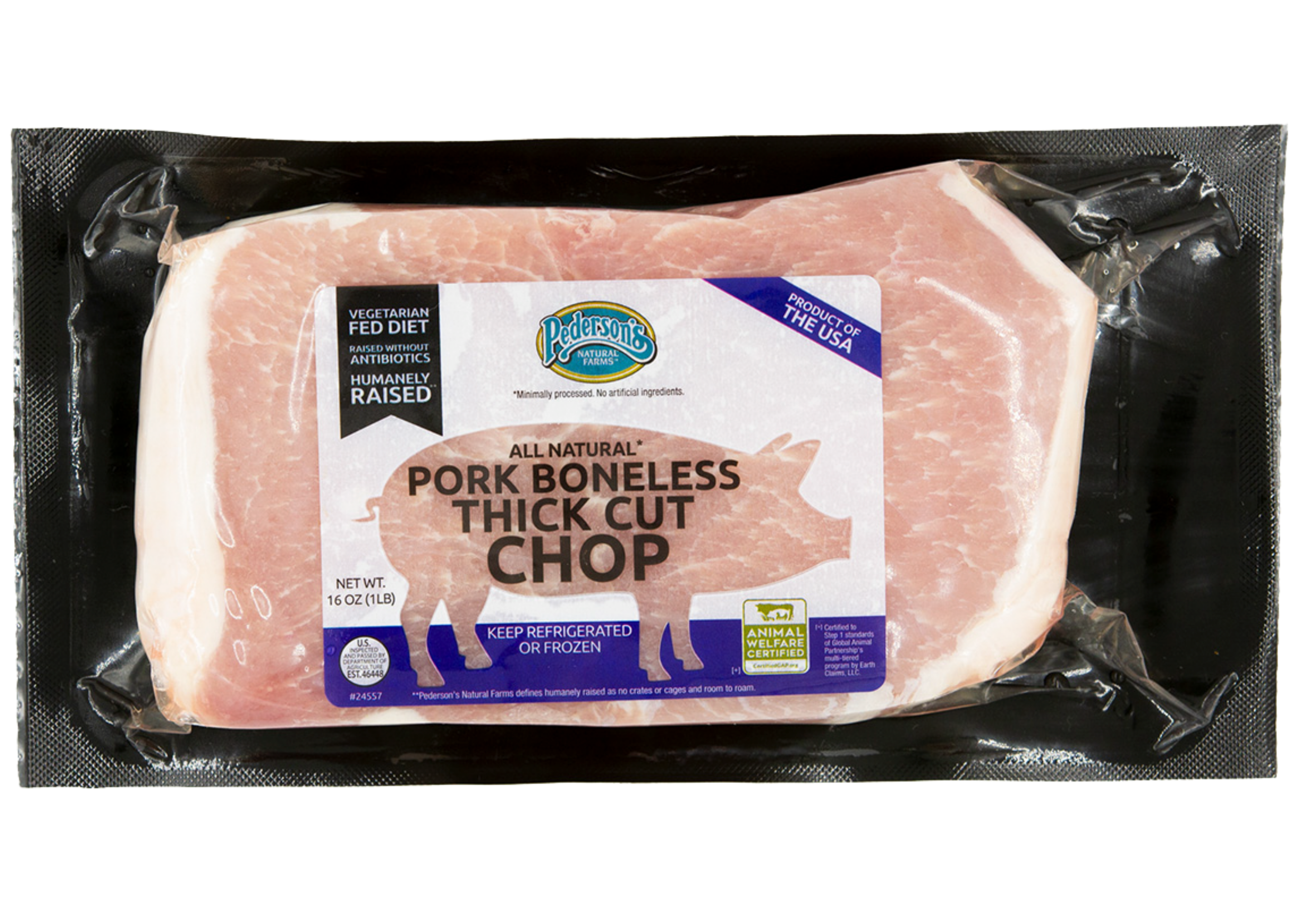 1 package of Pederson's Farms All Natural, Duroc-sired Boneless Thick Cut Pork Chops