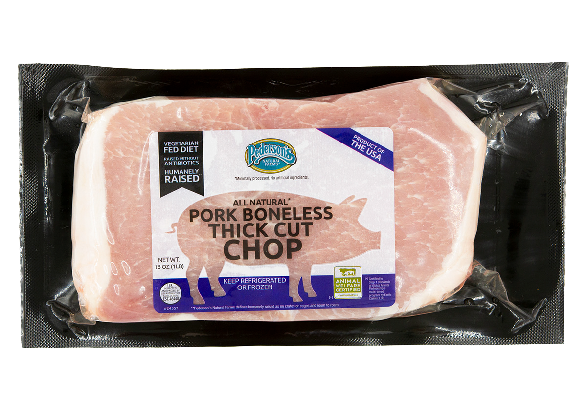 1 package of Pederson's Farms All Natural, Duroc-sired Boneless Thick Cut Pork Chops