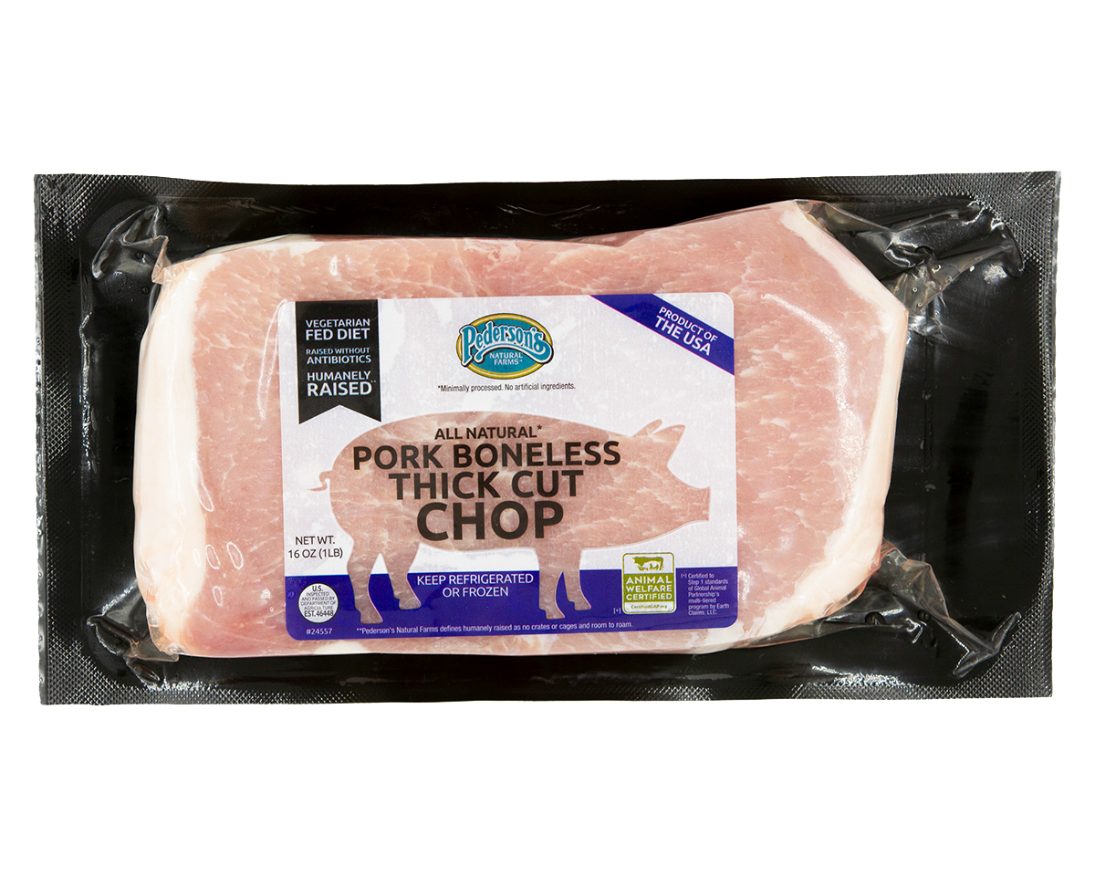 1 package of Pederson's Farms All Natural, Duroc-sired Boneless Thick Cut Pork Chops
