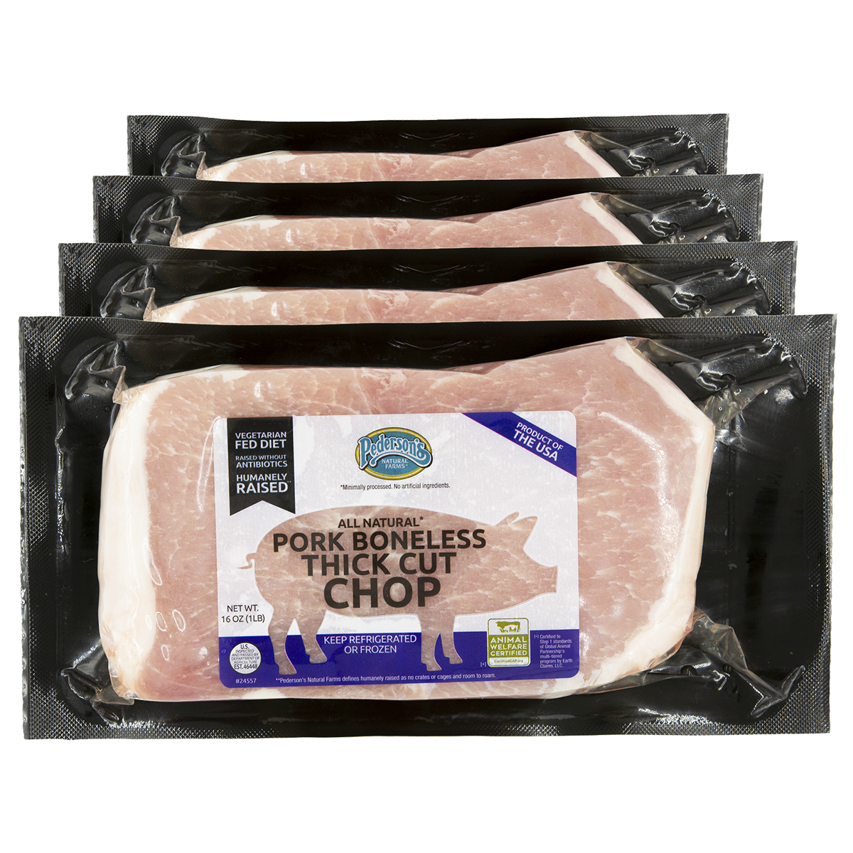 4 packages of Pederson's Farms All Natural, Duroc-sired Boneless Thick Cut Pork Chops