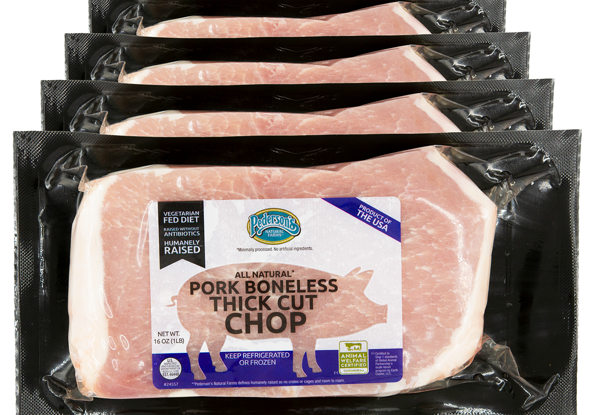 4 packages of Pederson's Farms All Natural, Duroc-sired Boneless Thick Cut Pork Chops