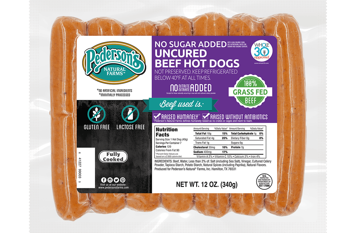 No Sugar Added Uncured Beef Hot Dogs (5 Pack) - Pederson's Natural Farms
