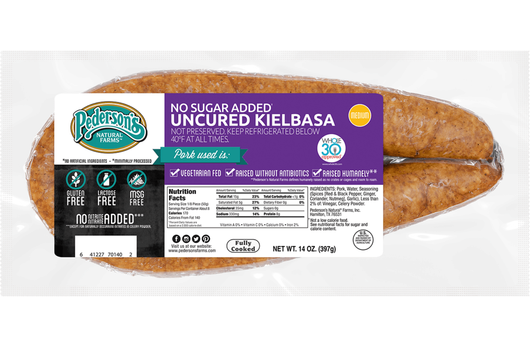 No Sugar Added Uncured Kielbasa - Pederson's Natural